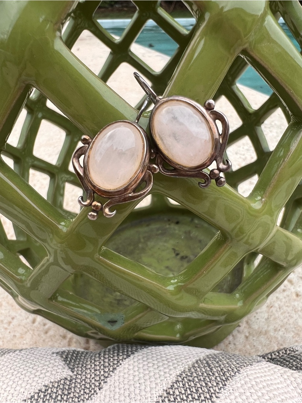 Sterling Silver Moonstone Drop Earrings in Cream